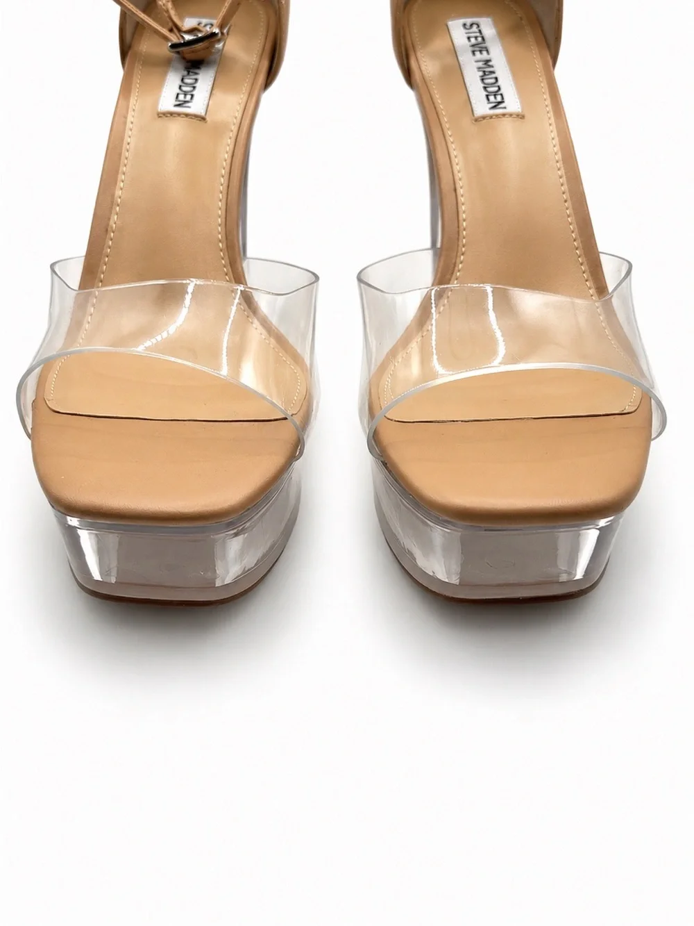 Steve Madden Ana-Ciana Beige Clear Platform Heel Sandals Size 8M